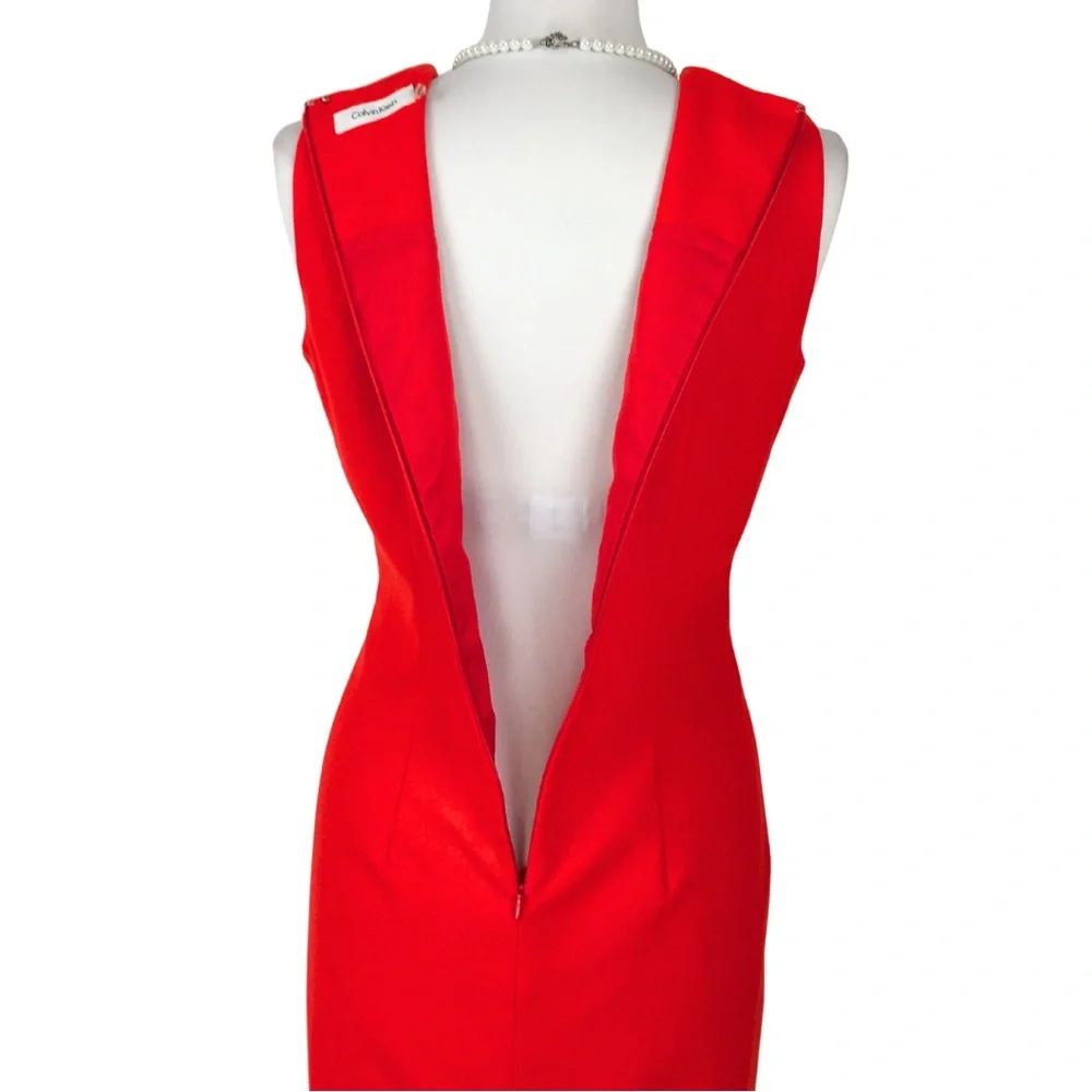 Calvin Klein Orange Red Front Zipper Sleeveless Pockets Sheath Midi Dress 10 - Picture 13 of 16